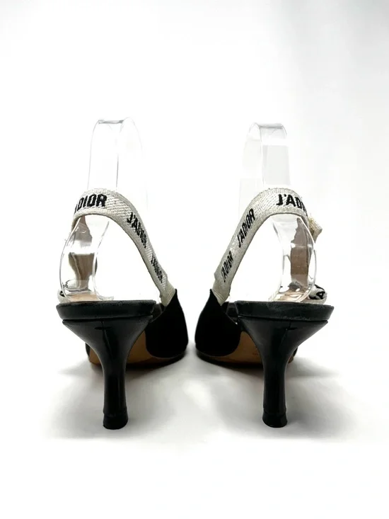 Christian Dior J'Adior Logo Black White Bow Slingback Pumps Kitten Heels 38 8 - Picture 6 of 12